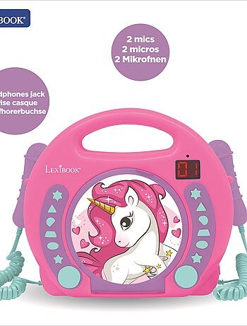 Lecteur CD portable avec 2 microphones coloris Licorne