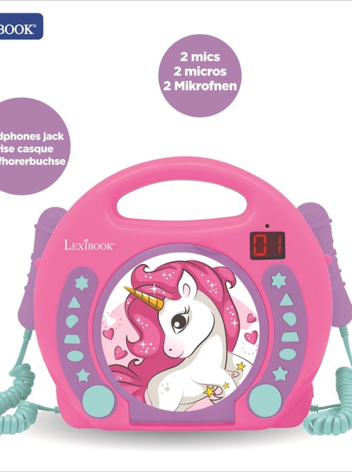 Lecteur CD portable avec 2 microphones coloris Licorne - Kiabi