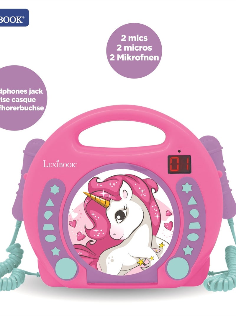 Lecteur CD portable avec 2 microphones coloris Licorne Rose - Kiabi
