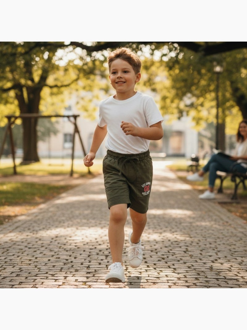 Lee Cooper - Bermuda enfant avec logo et cordon Kaki - Kiabi