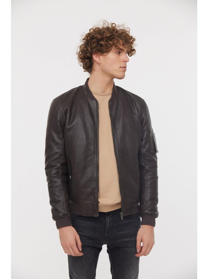 Lee Cooper - Blouson cuir  YEEL Marron foncé - Kiabi