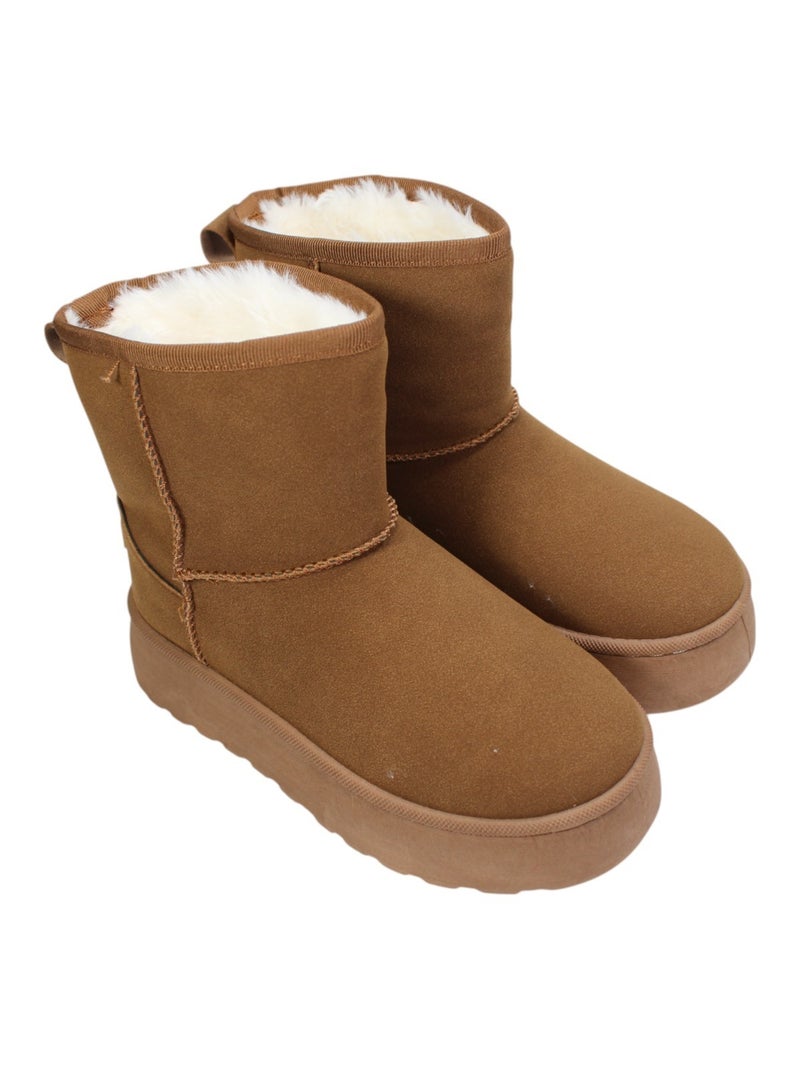 Boots Fille Fourrées à Col Duveteux Avec Détails Brodés Marron