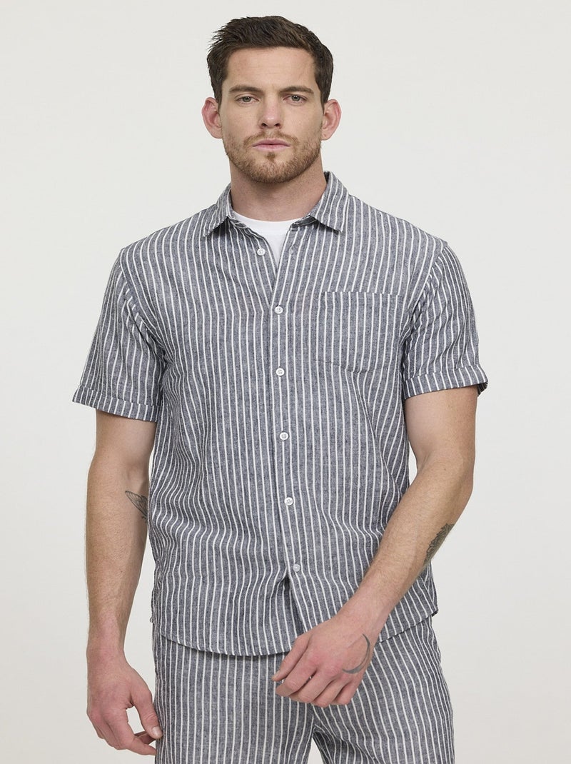 Lee Cooper - Chemise DOULY MC Navy stripes Bleu - Kiabi