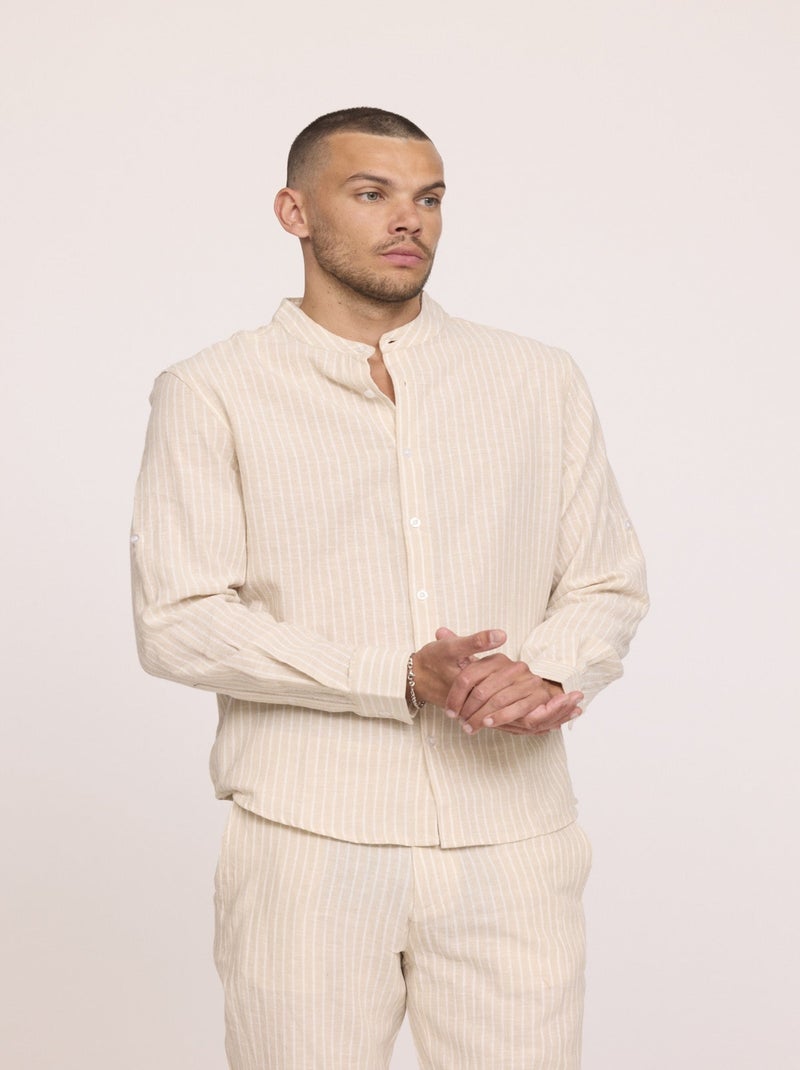 Lee Cooper - Chemise DUMORI Mastic stripes Noir Vert - Kiabi