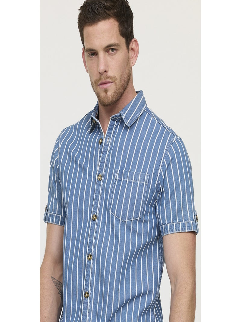 Lee Cooper - Chemise manches courtes coton regular DOULY Bleu - Kiabi
