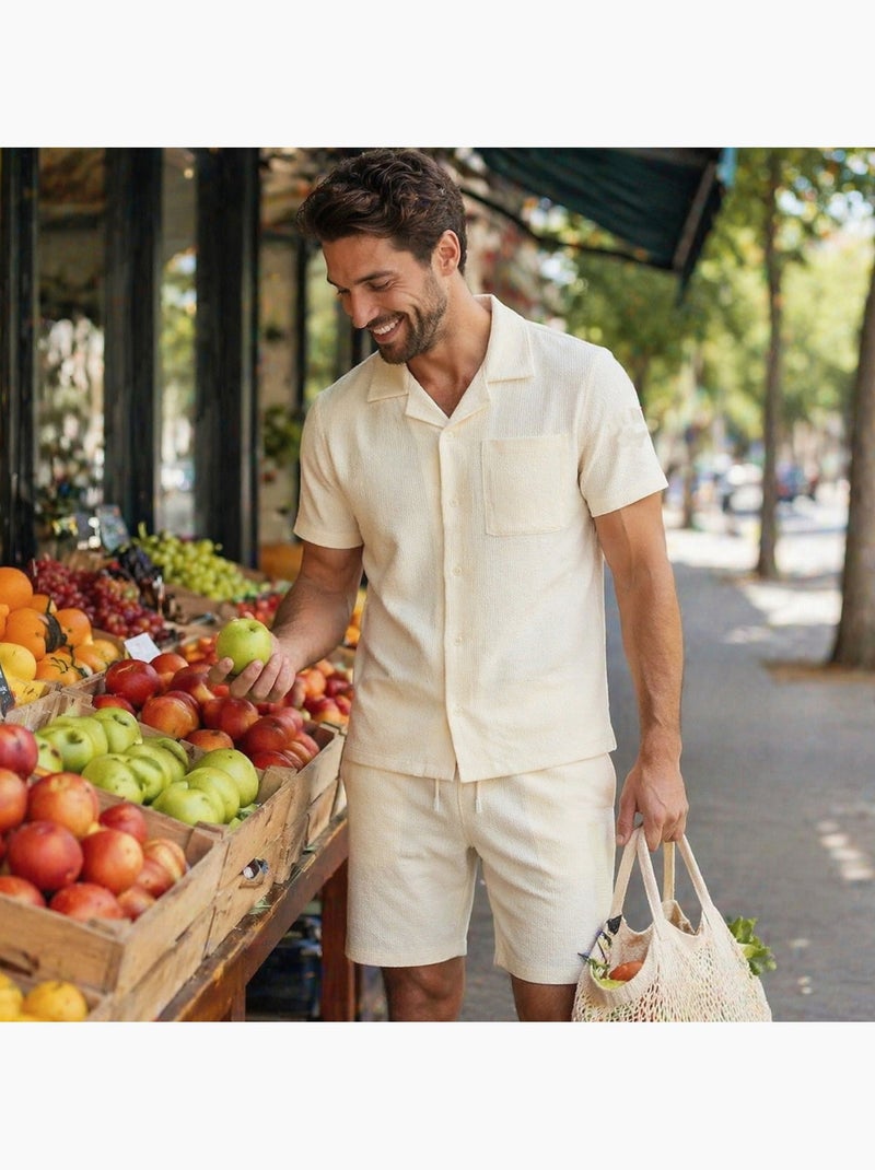 Lee Cooper - Chemise manches courtes et short assorti Ecru - Kiabi