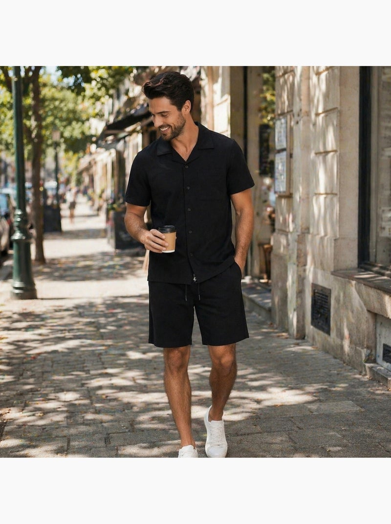 Lee Cooper - Chemise manches courtes et short assorti Noir - Kiabi