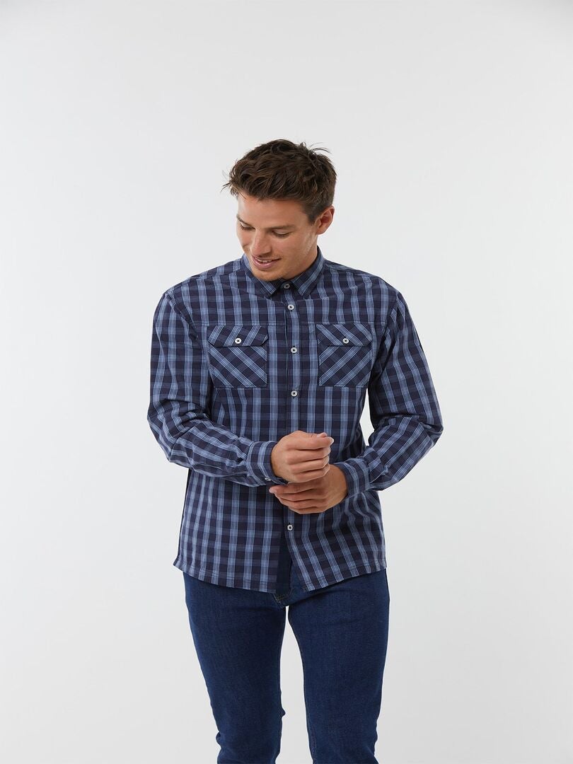 Chemise homme à rayures coupe ajustée en coton bleu – Serge Blanco