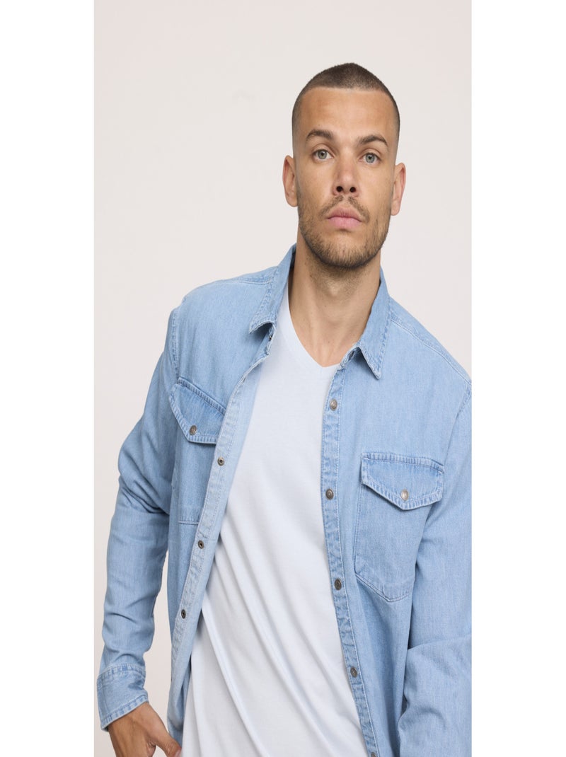 Lee Cooper - Chemise manches longues coton regular DARILE Bleu - Kiabi
