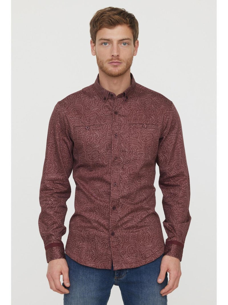 Lee Cooper - Chemise manches longues coton slim DIMITRI Rouge brique - Kiabi