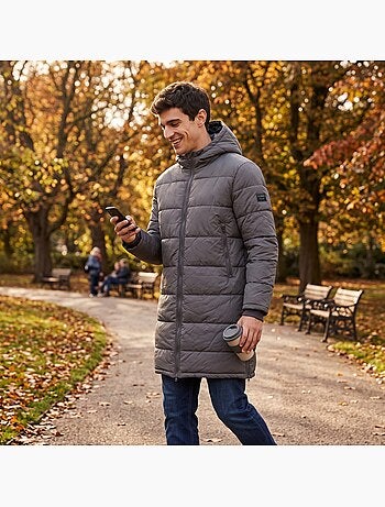 Lee cooper - doudoune longue zippée à capuche, poches zippées
