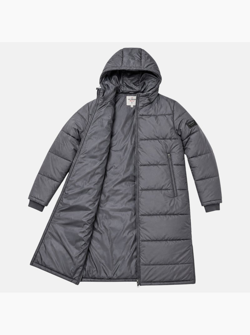 Lee cooper - doudoune longue zippée à capuche, poches zippées Gris - Kiabi