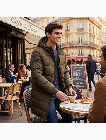 Lee cooper - doudoune longue zippée à capuche, poches zippées