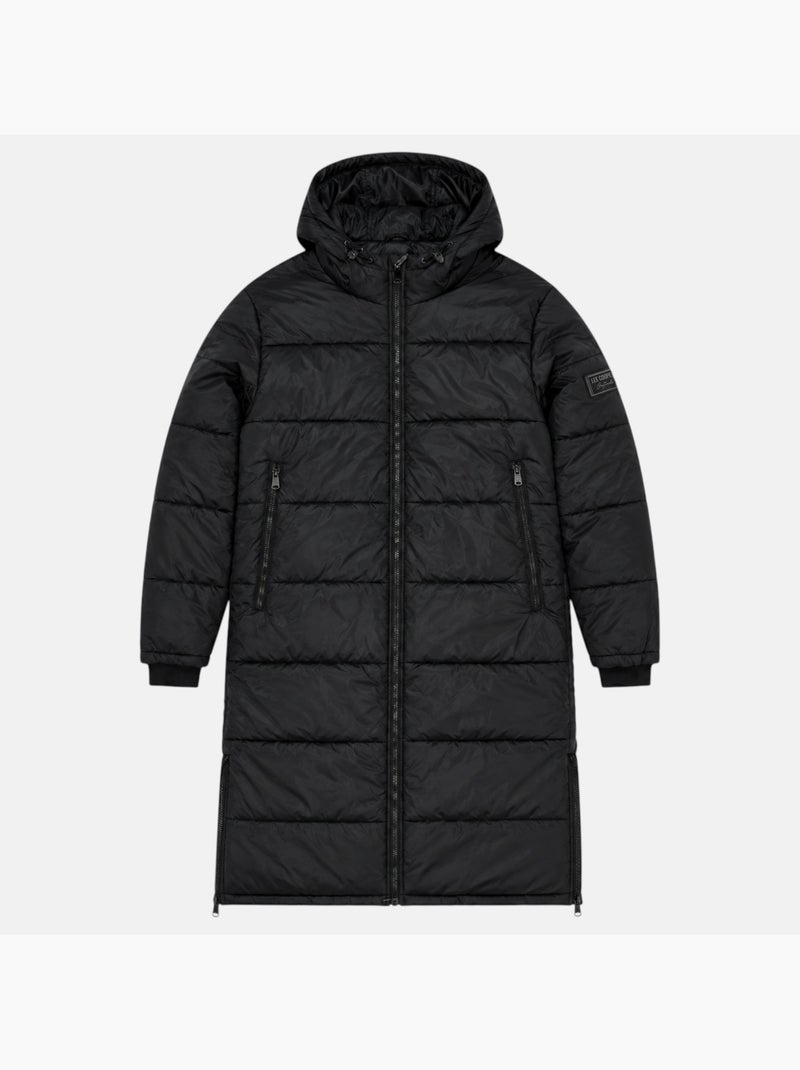 Lee cooper - doudoune longue zippée à capuche, poches zippées Noir - Kiabi