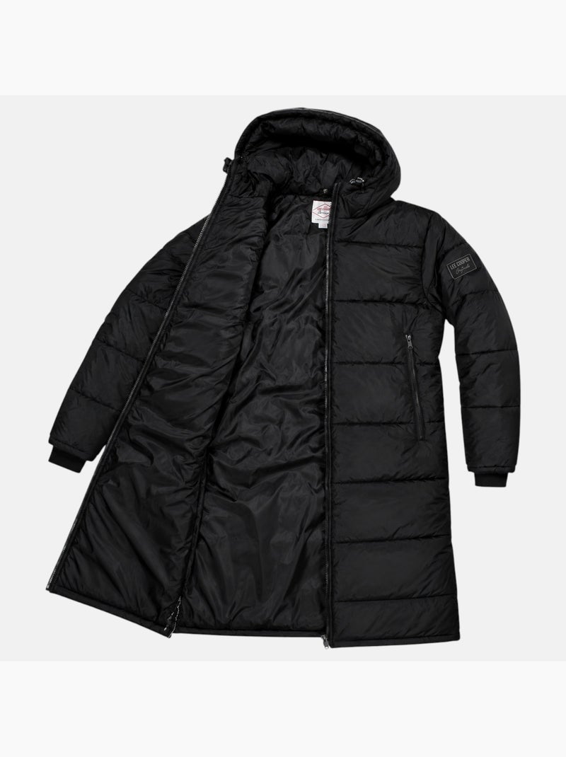 Lee cooper - doudoune longue zippée à capuche, poches zippées Noir - Kiabi
