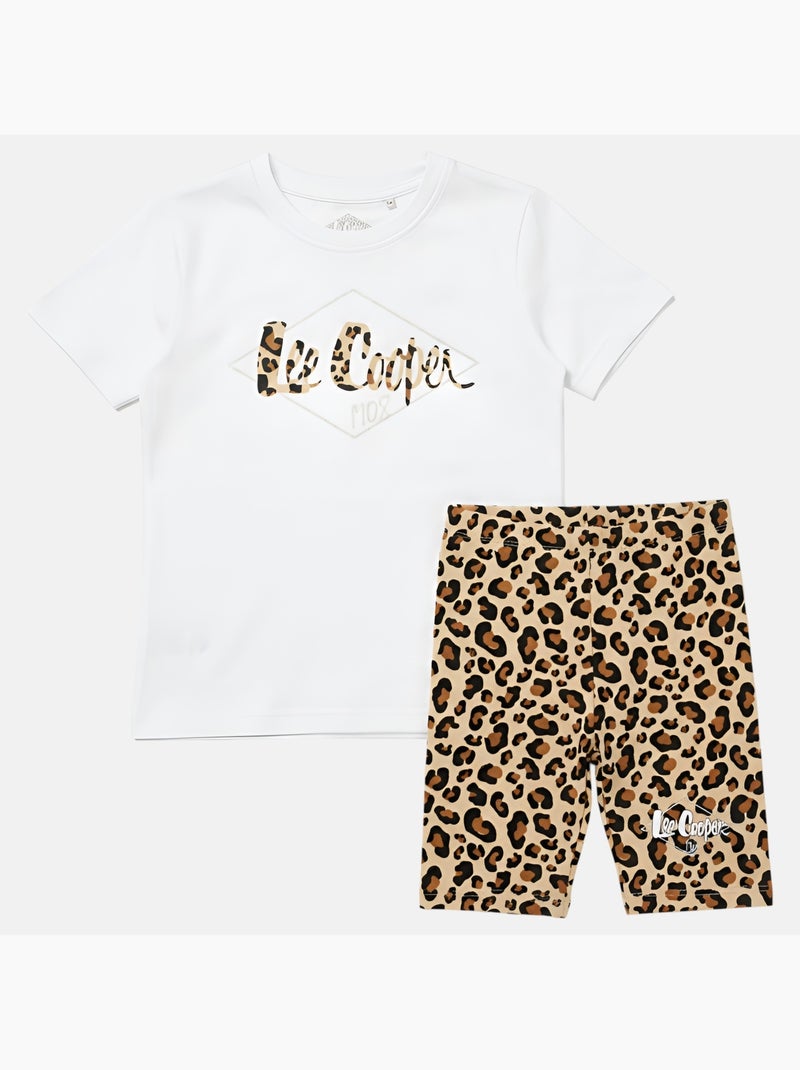 Lee Cooper - Ensemble 2 pièces T-shirt manches courtes et short motif leopard fille Blanc - Kiabi