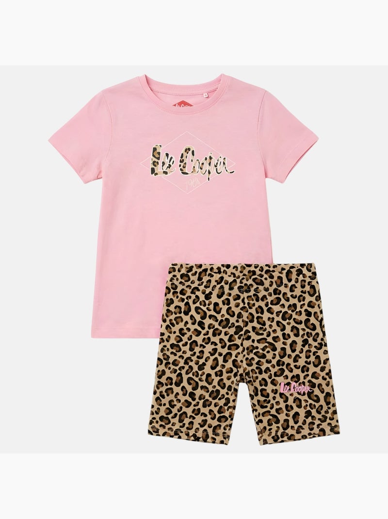 Lee Cooper - Ensemble 2 pièces Top et short motif leopard fille Rose clair - Kiabi