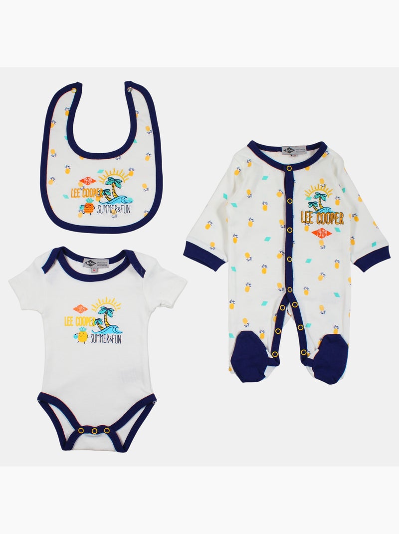 Lee Cooper - Ensemble 3 pièces comprenant 1 body, grenouillère et bavoir Blanc - Kiabi