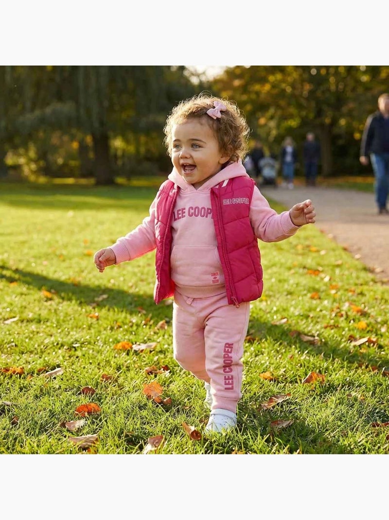 Lee Cooper - Ensemble bébé fille sweat à capuche et pantalon de jogging avec doudoune Rose - Kiabi