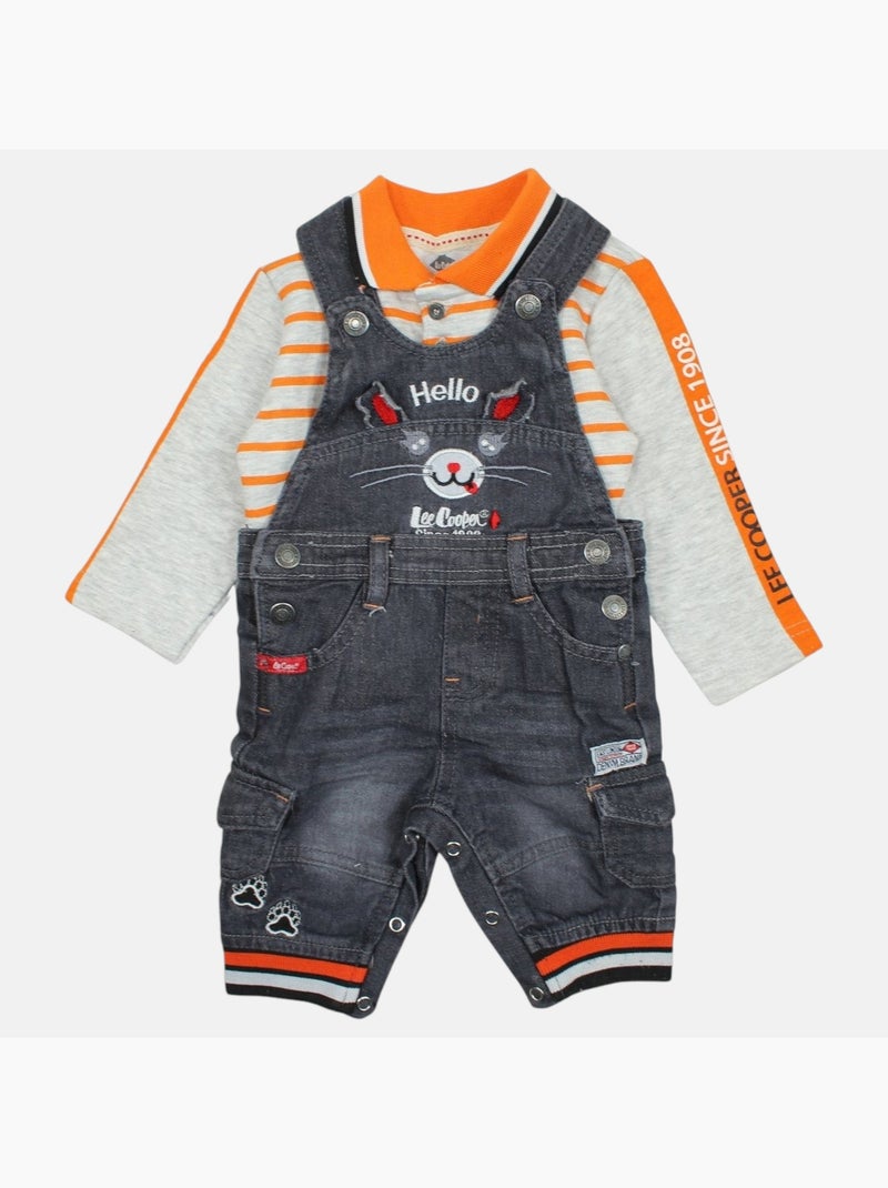 Lee Cooper - Ensemble bébé polo manches longues avec salopette Orange - Kiabi