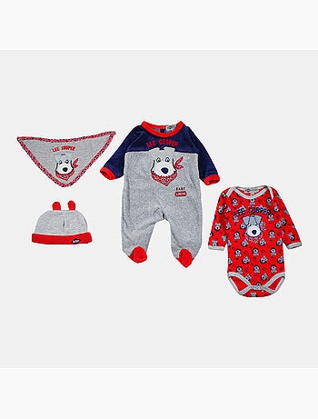 Lee Cooper - Ensemble bébé pyjama et body avec bonnet et bavoir à motif