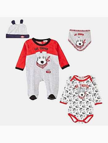 Lee Cooper - Ensemble bébé pyjama et body avec bonnet et bavoir à motif