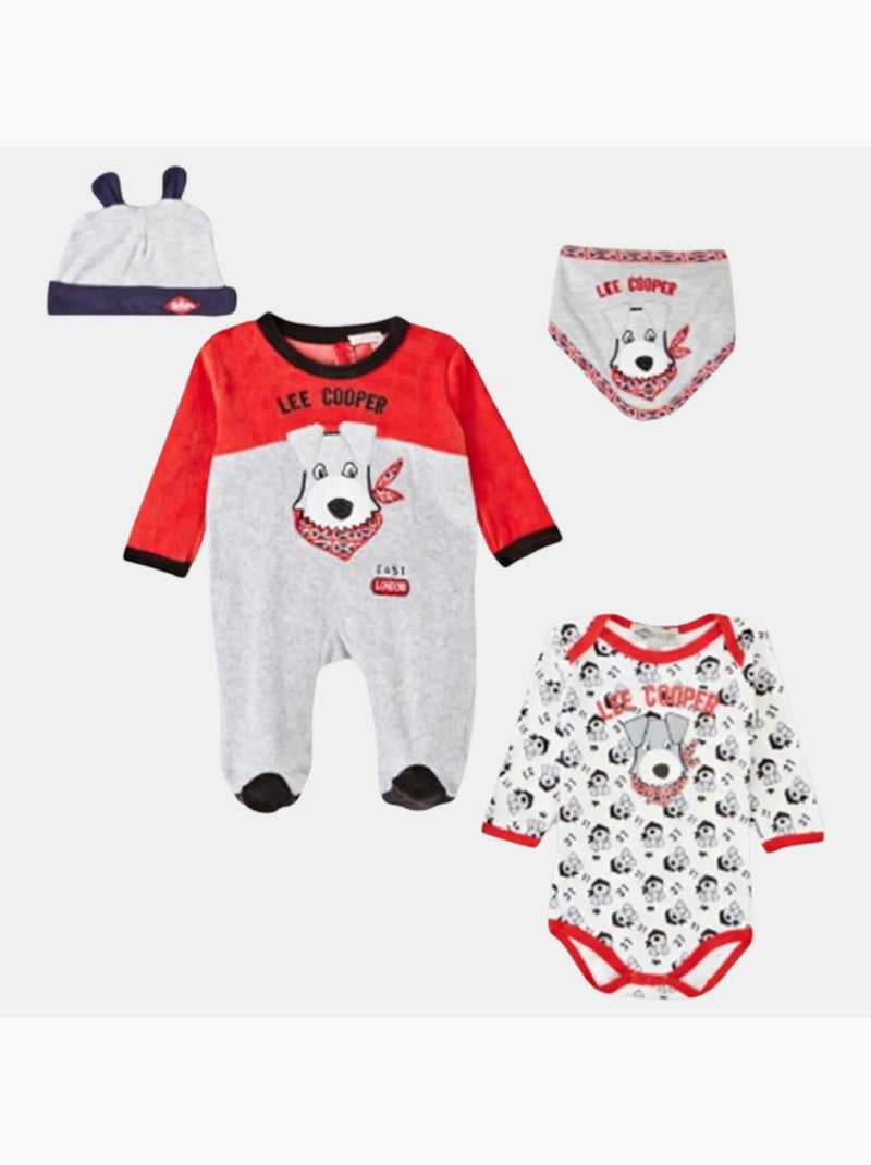 Lee Cooper - Ensemble bébé pyjama et body avec bonnet et bavoir à motif Rouge - Kiabi