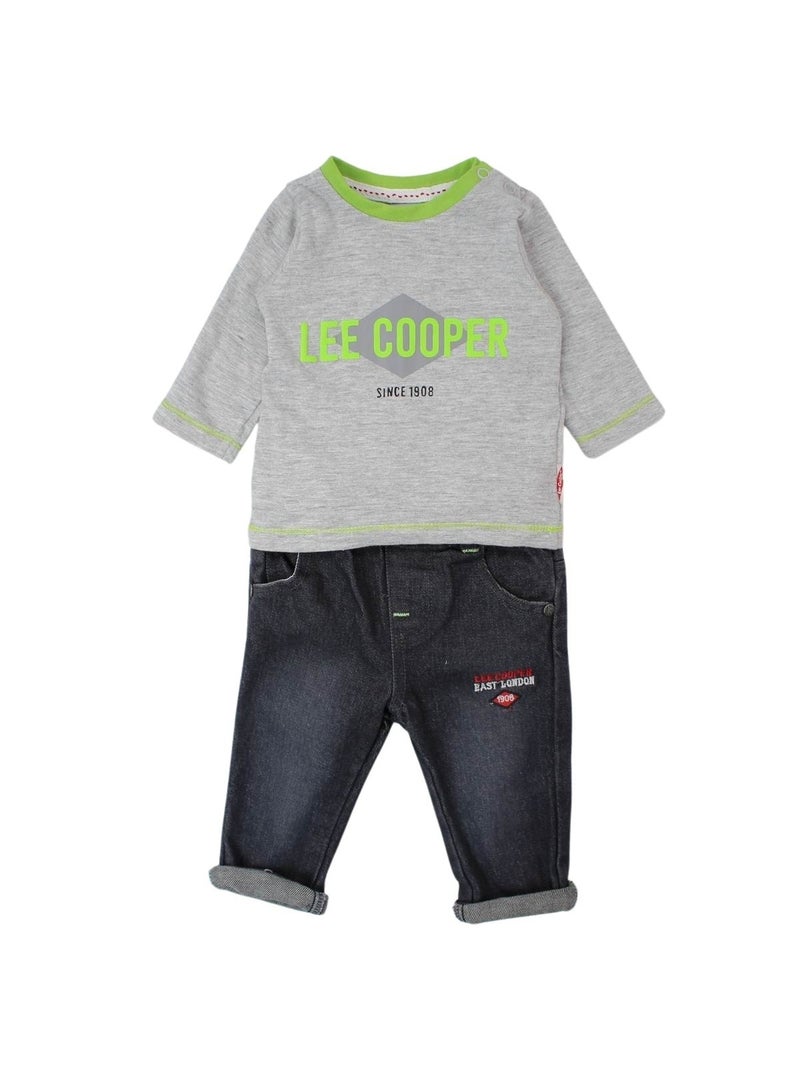 Lee Cooper - Ensemble bébé t-shirt manches longues avec veste et pantalon Gris - Kiabi
