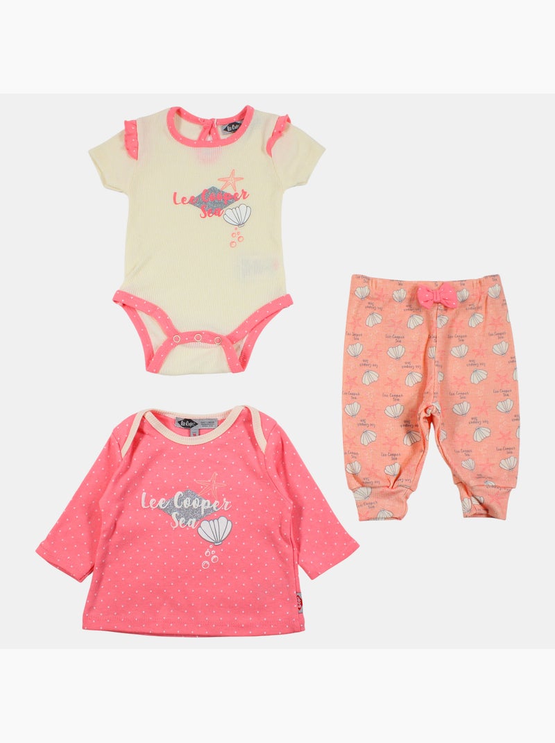 Lee Cooper - Ensemble de 2 bodys et pantalon avec motif plage Rose - Kiabi