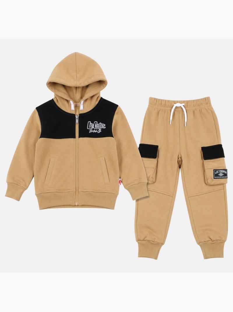 Lee Cooper - Ensemble de jogging, sweat à capuche et pantalon garçon Beige - Kiabi