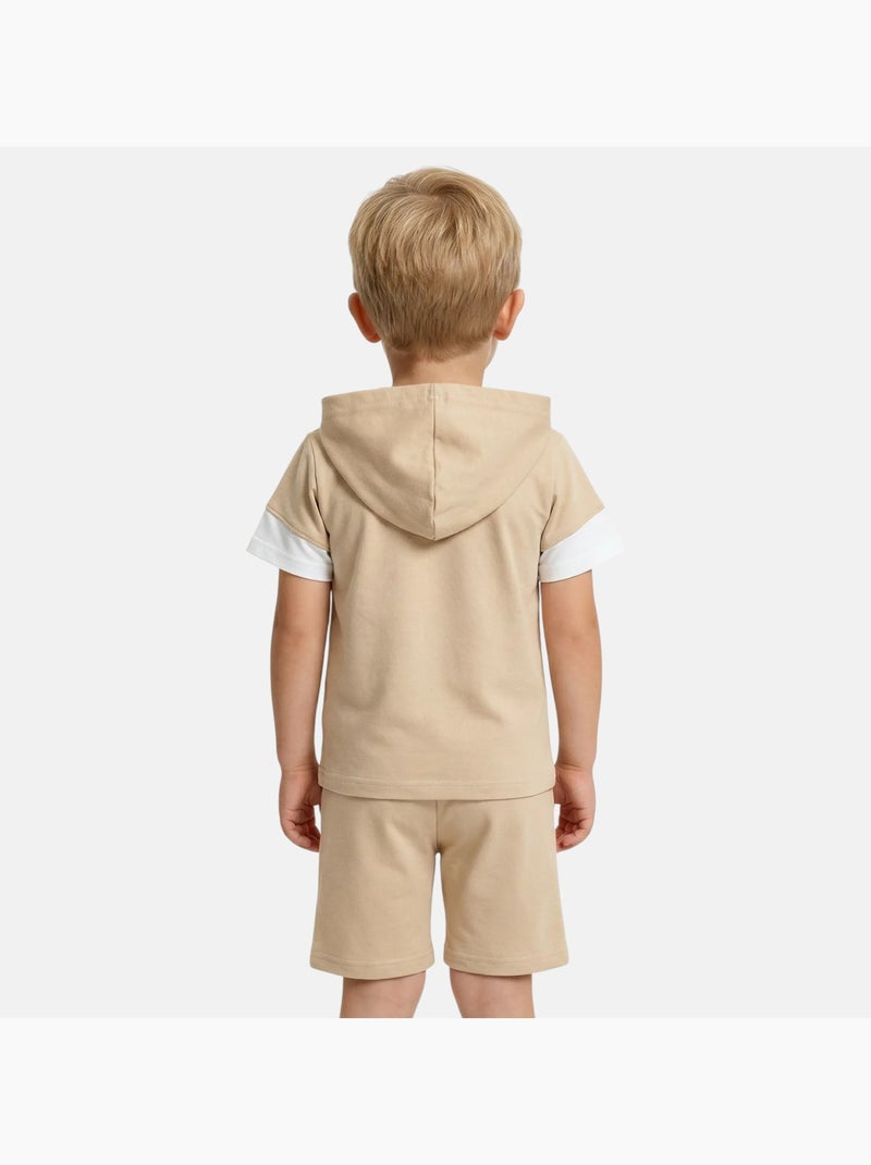 Lee Cooper - Ensemble enfant Sweat à capuche manches courtes + short Beige - Kiabi