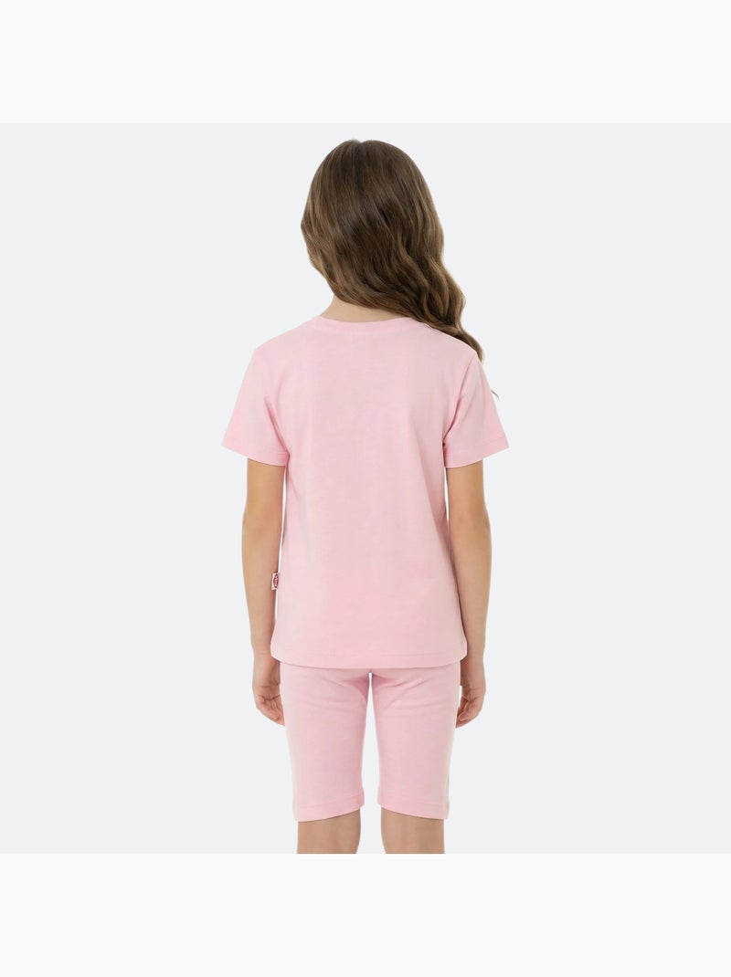 Lee Cooper - Ensemble fille T-shirt avec motif et son short assorti Rose clair - Kiabi