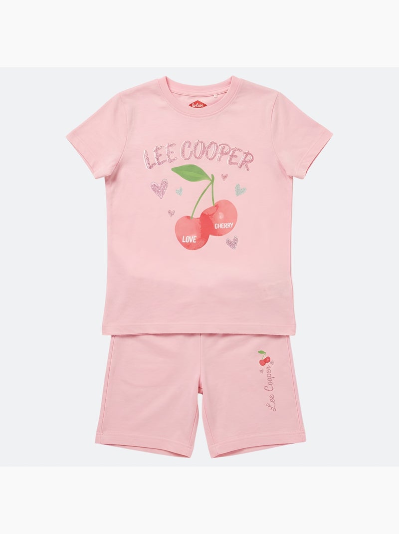 Lee Cooper - Ensemble fille T-shirt avec motif et son short assorti Rose clair - Kiabi