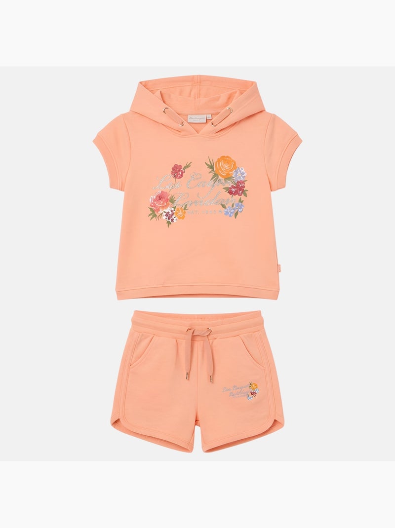 Lee Cooper - Ensemble fille T-shirt manches courtes à capuche et short Saumon - Kiabi