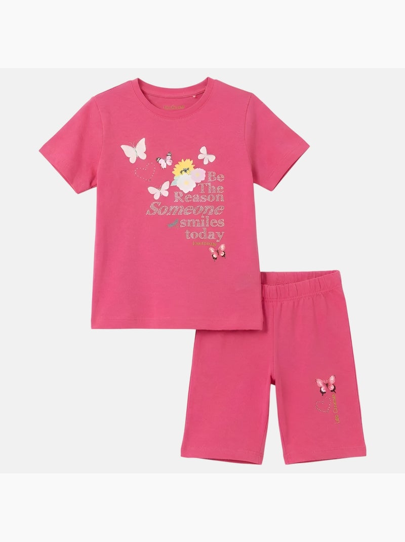 Lee Cooper - Ensemble fille T-shirt manches courtes et bermuda Rose fushia - Kiabi