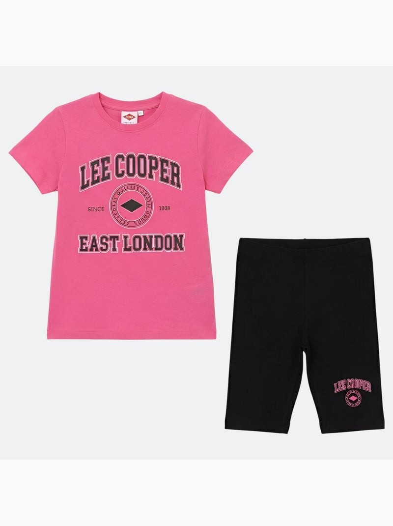 Lee Cooper - Ensemble fille T-shirt manches courtes et bermuda Rose fushia - Kiabi