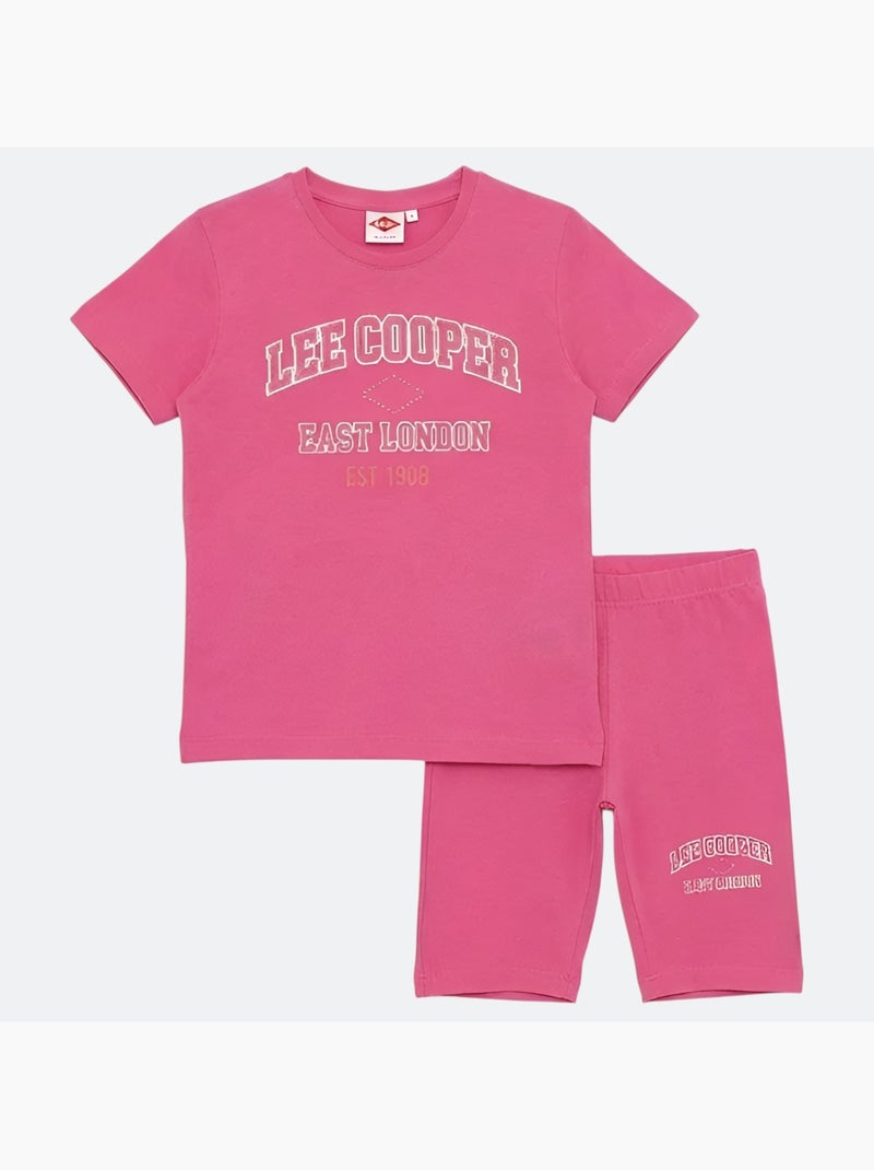 Lee Cooper - Ensemble fille T-shirt manches courtes et bermuda Rose - Kiabi