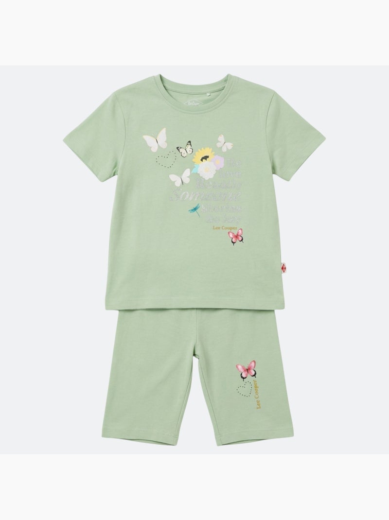 Lee Cooper - Ensemble fille T-shirt manches courtes et bermuda Vert - Kiabi