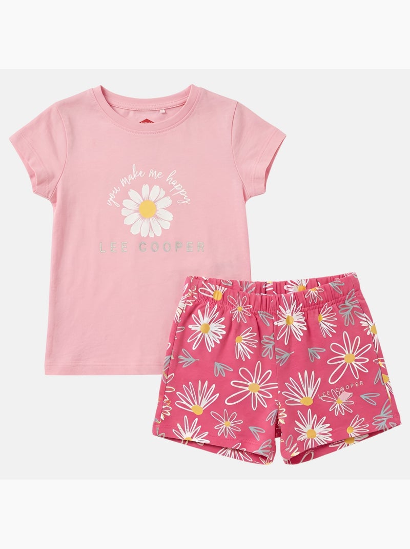 Lee Cooper - Ensemble fille T-shirt manches courtes et short Rose - Kiabi