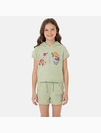 Lee Cooper - Ensemble fille T-shirt manches courtes zippé à capuche et shor -