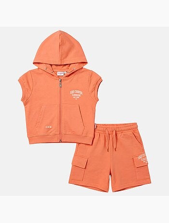 Lee Cooper - Ensemble fille T-shirt manches courtes zippé à capuche et short -