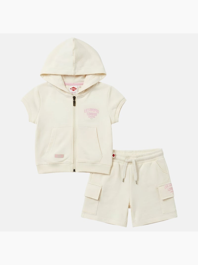 Lee Cooper - Ensemble fille T-shirt manches courtes zippé à capuche et short Beige - Kiabi
