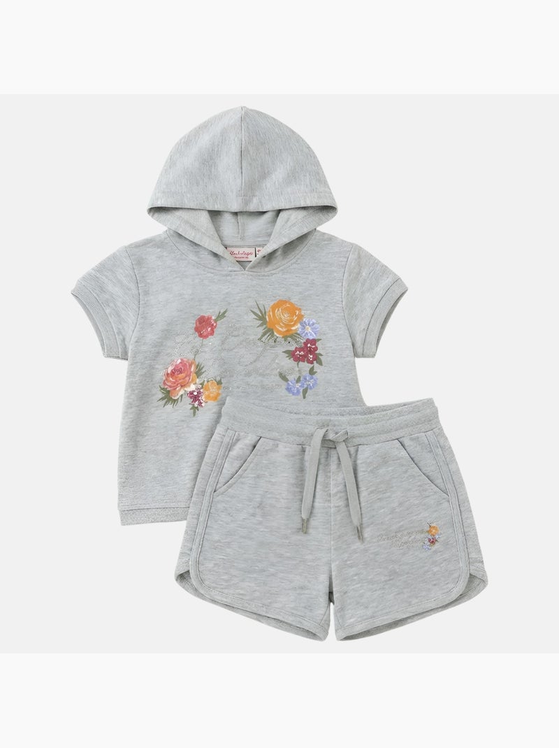 Lee Cooper - Ensemble fille T-shirt manches courtes zippé à capuche et short Gris - Kiabi