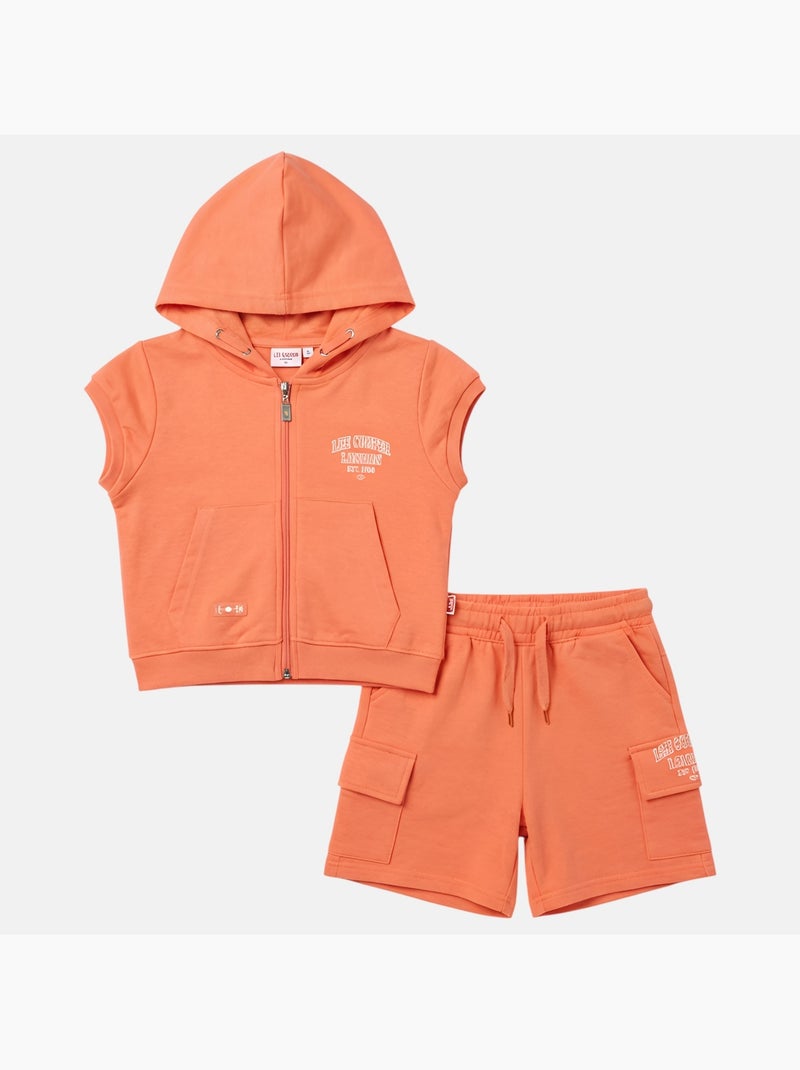 Lee Cooper - Ensemble fille T-shirt manches courtes zippé à capuche et short Orange - Kiabi