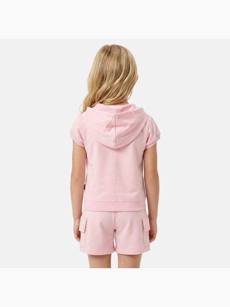 Lee Cooper - Ensemble fille T-shirt manches courtes zippé à capuche et short Rose - Kiabi