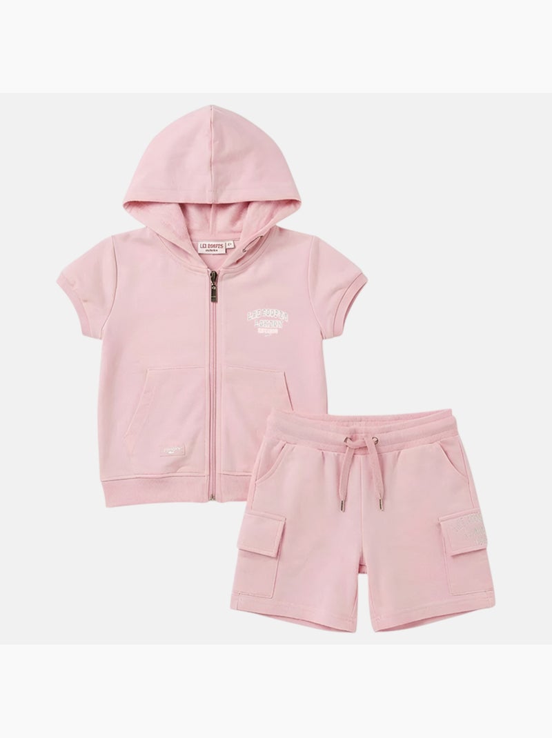 Lee Cooper - Ensemble fille T-shirt manches courtes zippé à capuche et short Rose - Kiabi