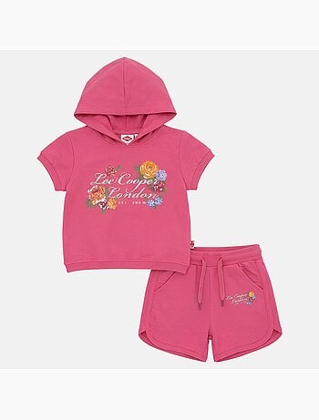 Lee Cooper - Ensemble fille T-shirt manches courtes zippé à capuche et short