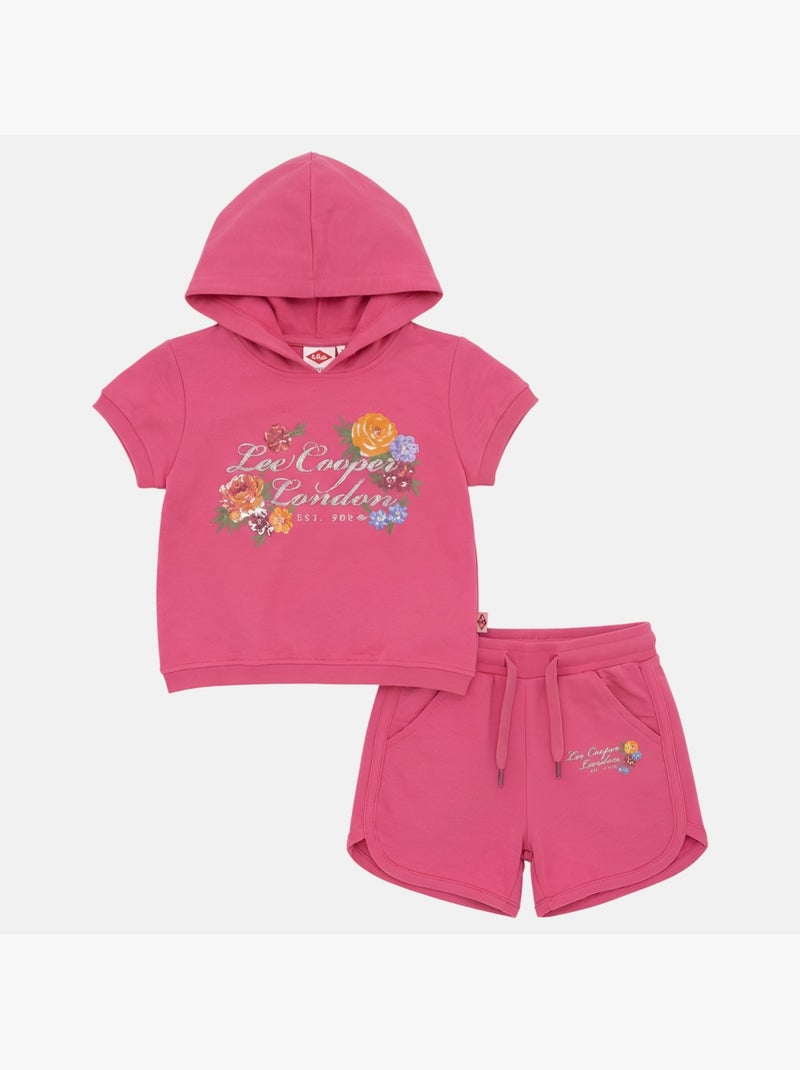 Lee Cooper - Ensemble fille T-shirt manches courtes zippé à capuche et short Rose - Kiabi
