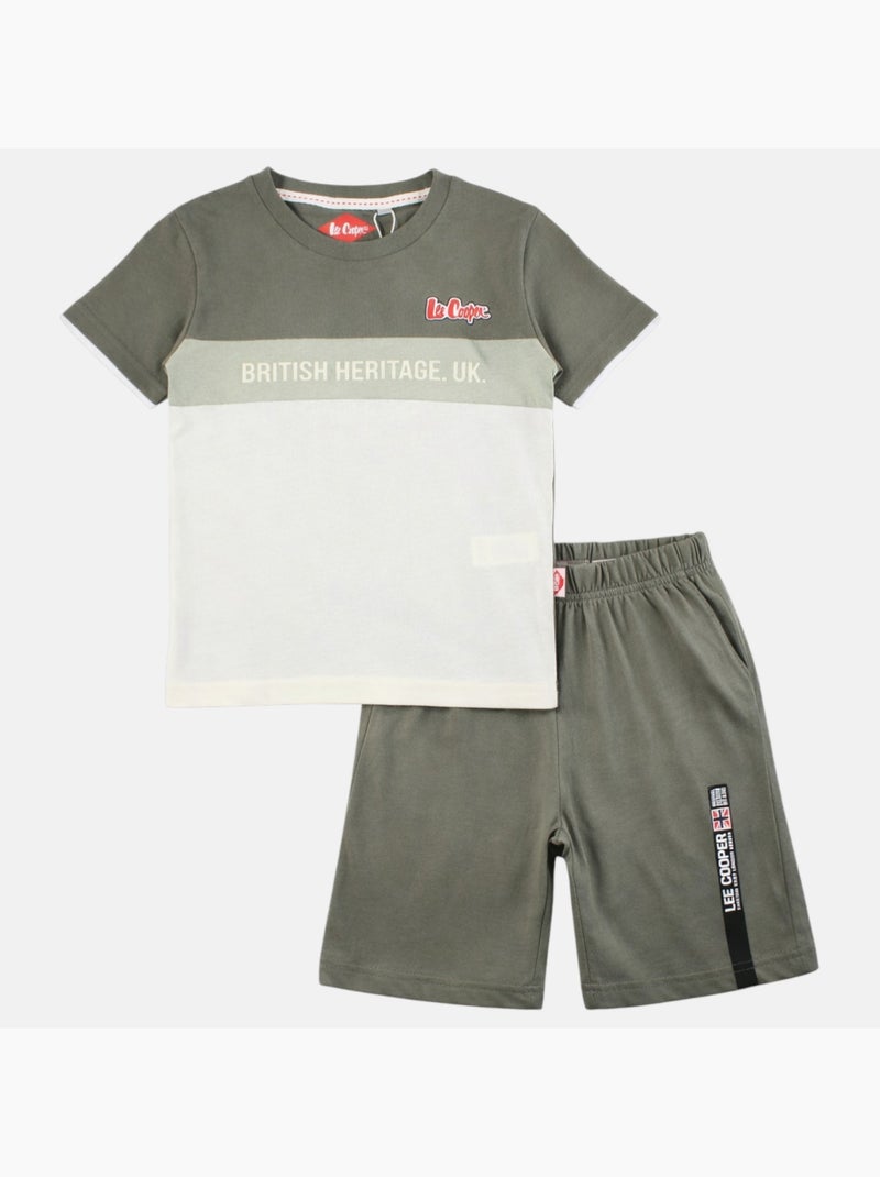 Lee Cooper - Ensemble garçon avec T shirt manches courtes et short Kaki - Kiabi