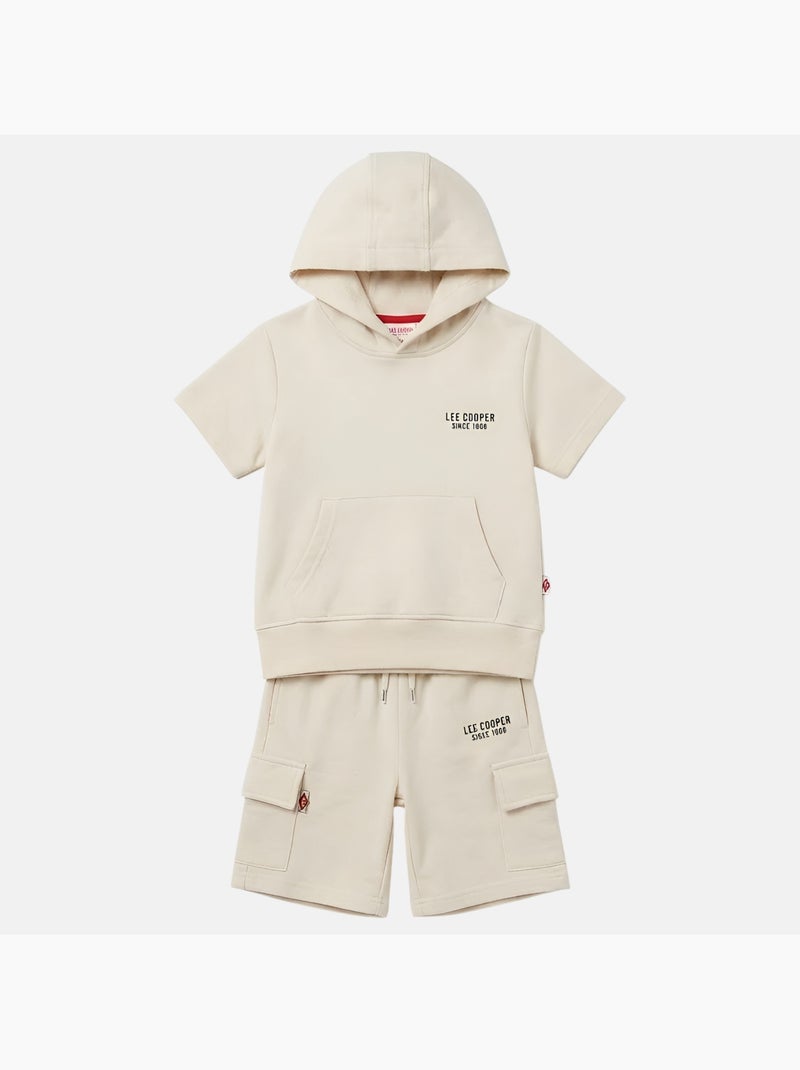 Lee Cooper - Ensemble garçon T-shirt manches courtes à capuche et short Beige - Kiabi